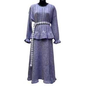 3-Piece Skirt Sweater Belt Set Purple White O/S NWT